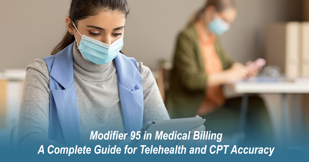 Medical biller applying modifier 95 for telehealth services using CPT codes